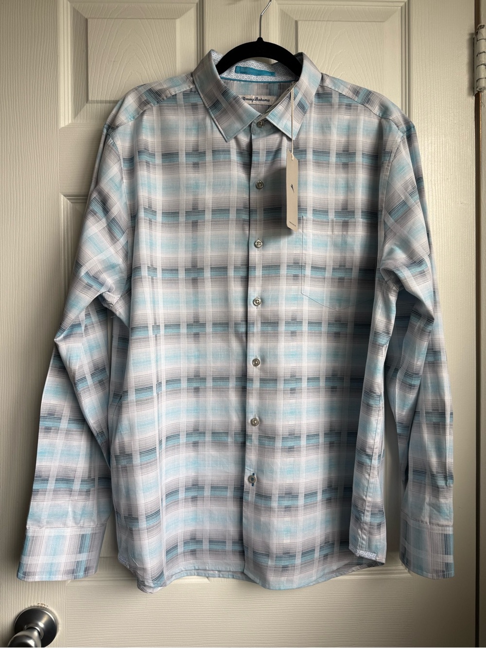 NWT Tommy Bahama Men’s Plaid Long Sleeve Button Up Shirt Blue Gray Size Large